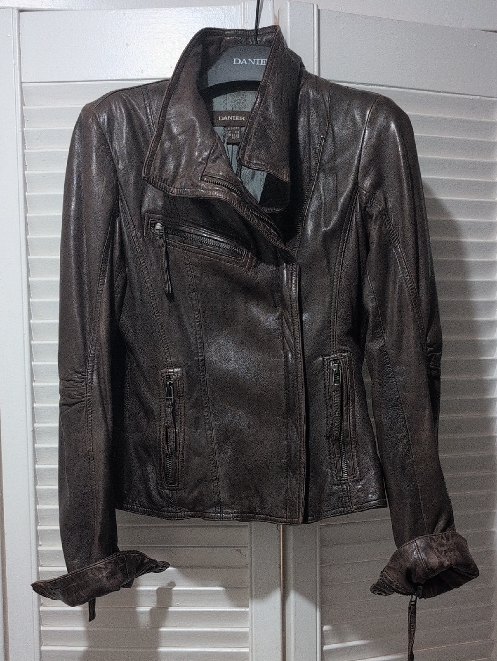 Danier Women's Dark Brown Leather Moto Jacket